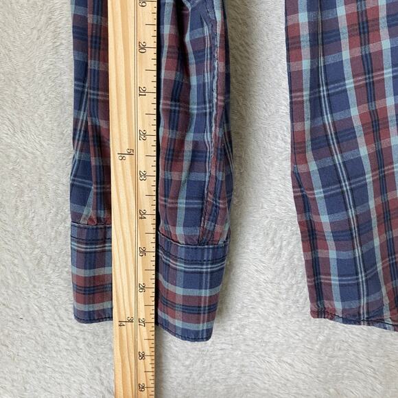 Pepe Jeans London Men Indie Pearl Snap Plaid Shirt L Blue Flip Cuff Embroidered - Picture 9 of 9